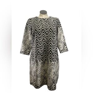 MSK NWT Black & Cream Chevron & Floral Print Knit shift Dress Plus Size 2X